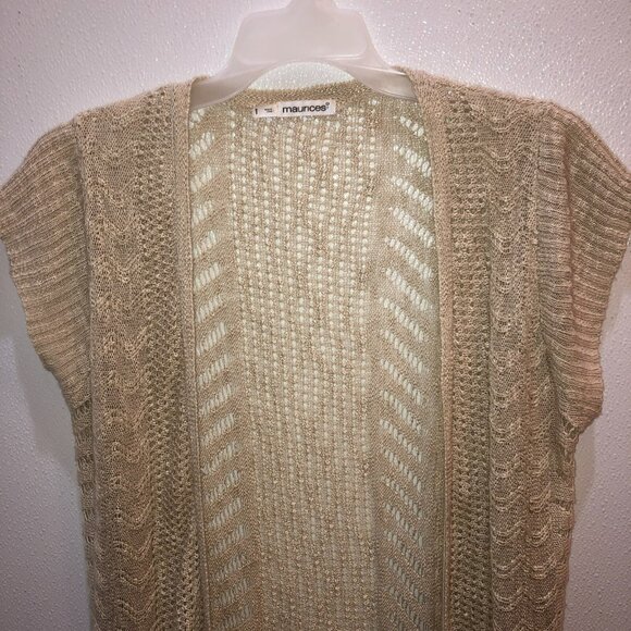 Maurice Womens Size 1 1X Beige Tan Knit Short Sleeve Open Front Sweater Cardigan - Picture 4 of 9